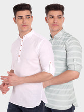 Mens Multi Strip Full Sleeve Kurta (Pack 2)